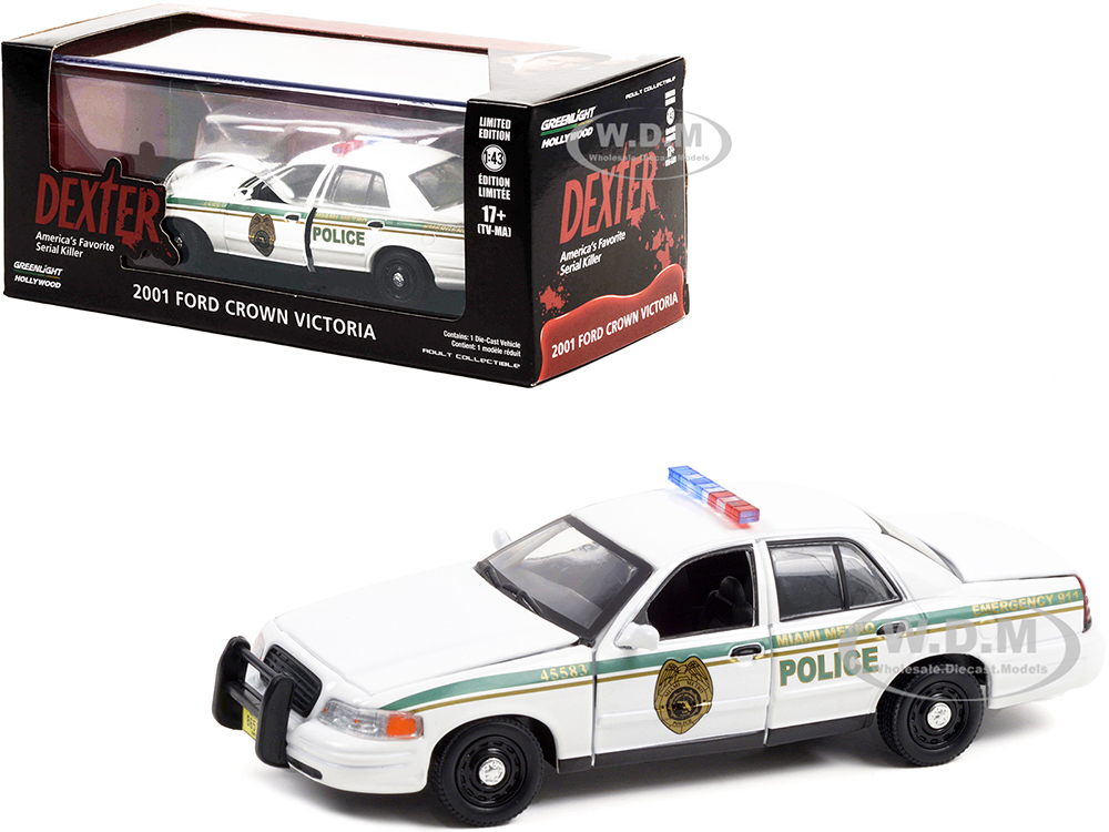 2001 Ford Crown Victoria Police Interceptor White Miami Metro Police Department Dexter (2006-2013) TV Series 1/43 Diecast Model Car by Greenlight