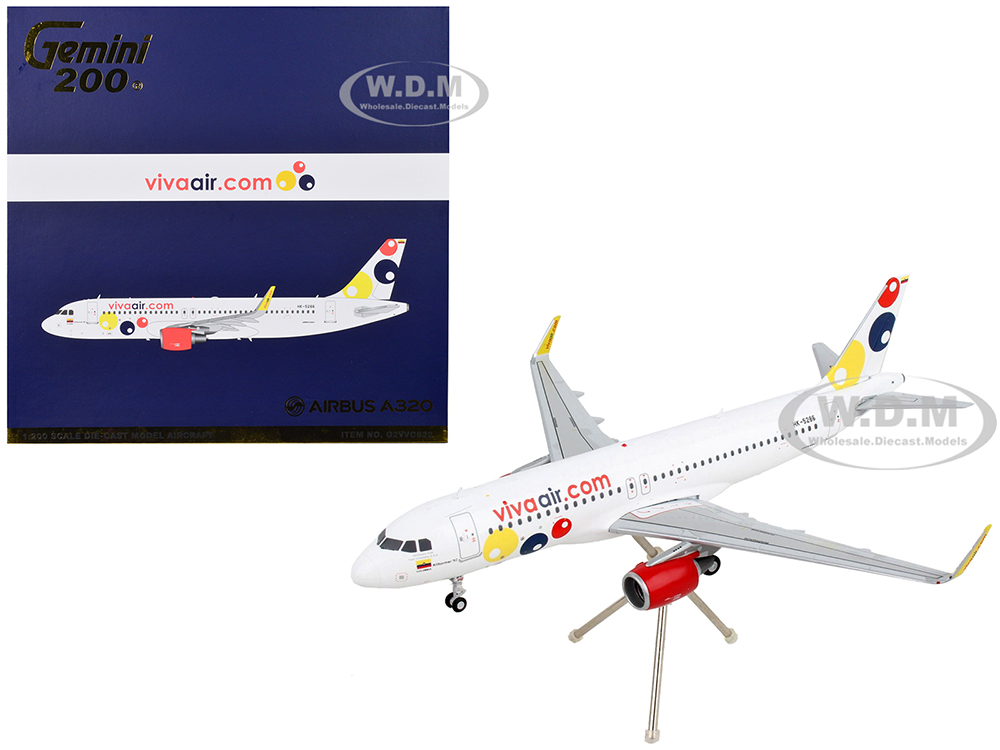 Airbus A320 Commercial Aircraft Viva Air White with Tail Graphics Gemini 200 Series 1/200 Diecast Model Airplane by GeminiJets