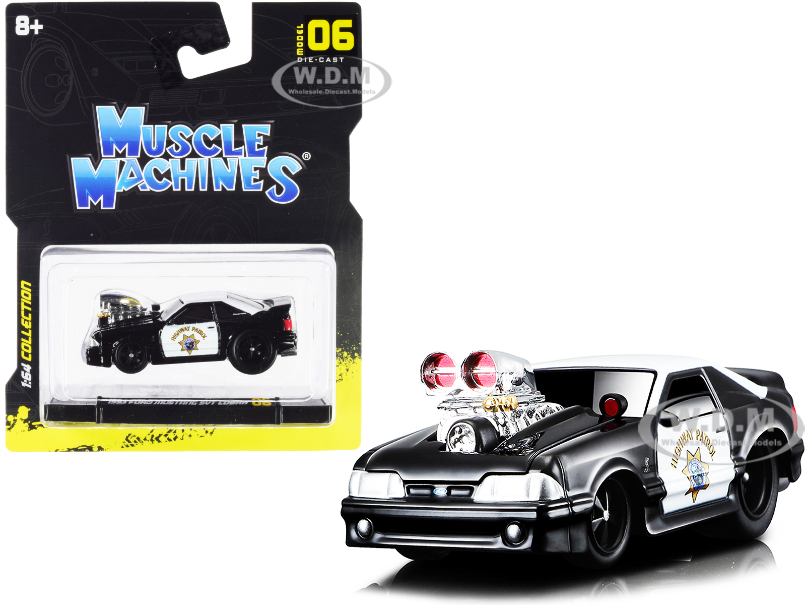 1993 Ford Mustang SVT Cobra CHP California Highway Patrol Black and White 1/64 Diecast Model Car by Muscle Machines