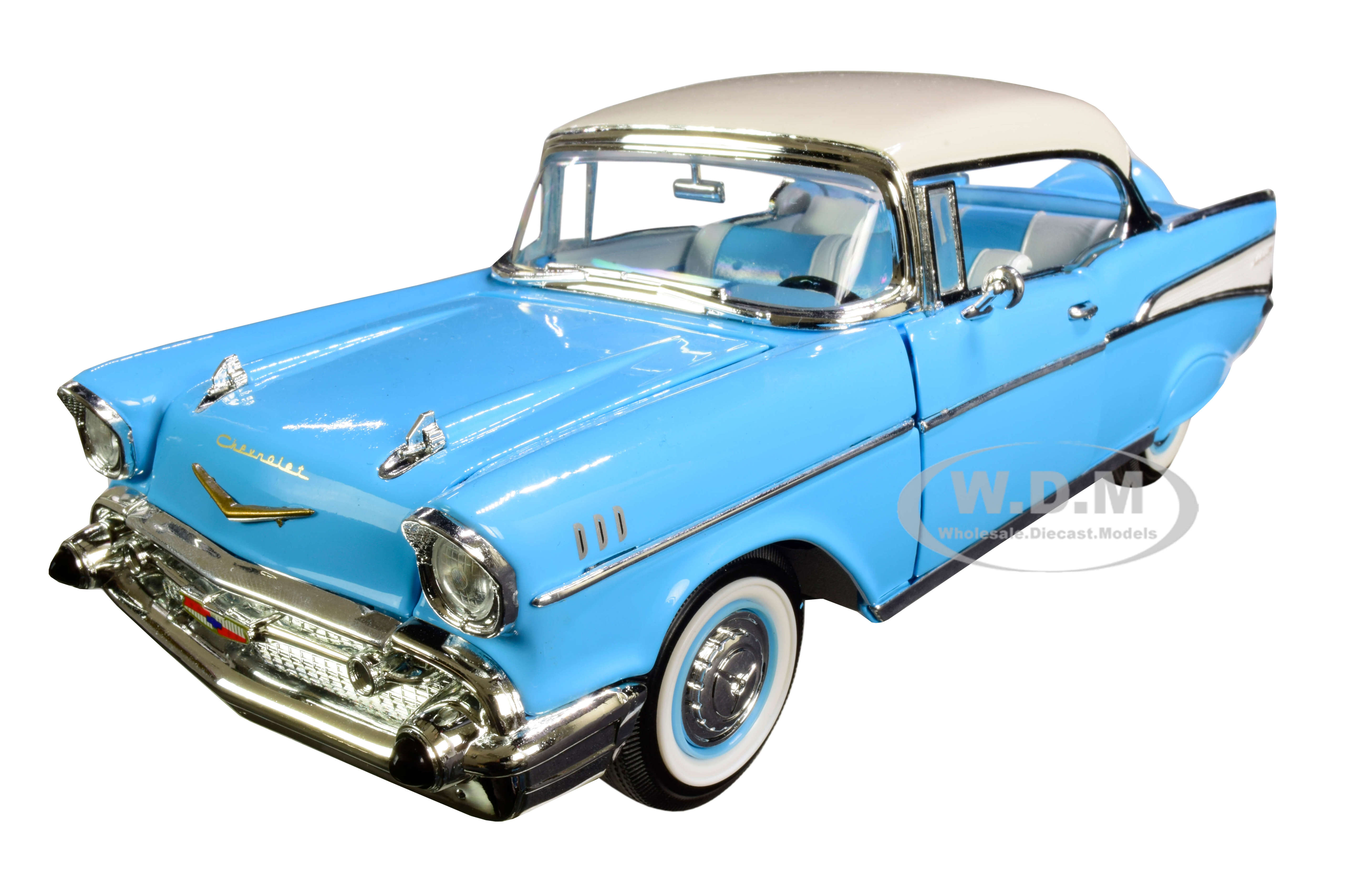 Image of 1957 Chevrolet Bel Air Hardtop Light Blue with White Top 1/18 Diecast Model Car by Road Signature