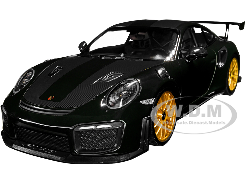 2018 Porsche 911 GT2RS (991.2) Weissach Package Dark Green with Carbon Stripes and Golden Magnesium Wheels Limited Edition to 300 pieces Worldwide 1/