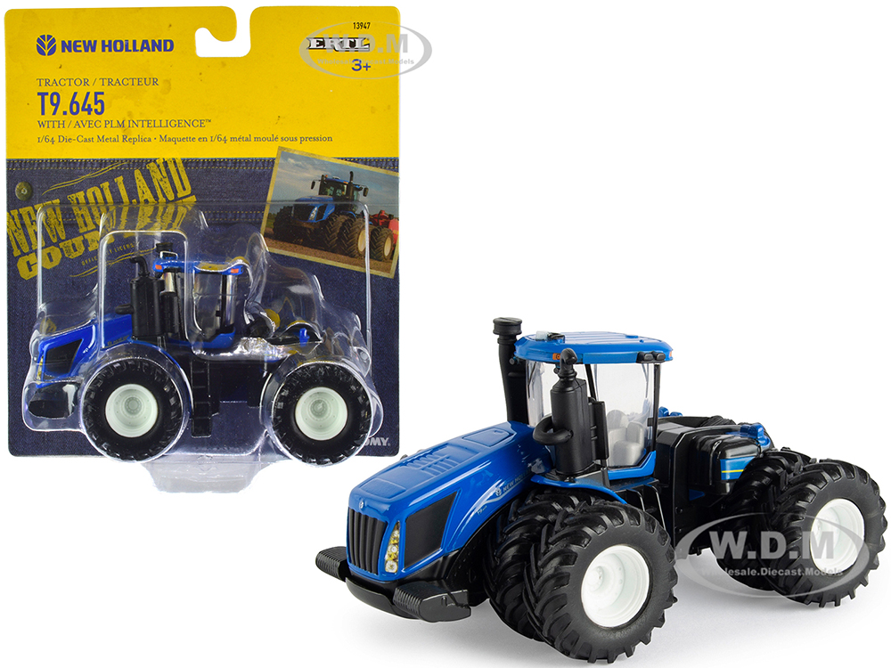 New Holland T9.645 Tractor with Dual Wheels Blue with AVEC PLM Intelligence 1/64 Diecast Model by ERTL TOMY