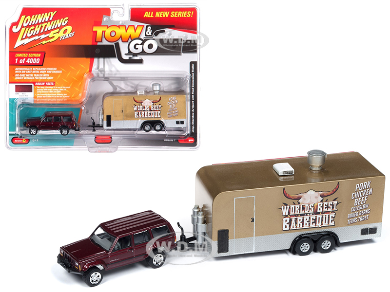 Jeep Cherokee Xj Sport Claret Red Metallic With Food Concession Trailer Limited Edition To 4000 Pieces Worldwide "tow & Go" Series 1 1/64 Diecast
