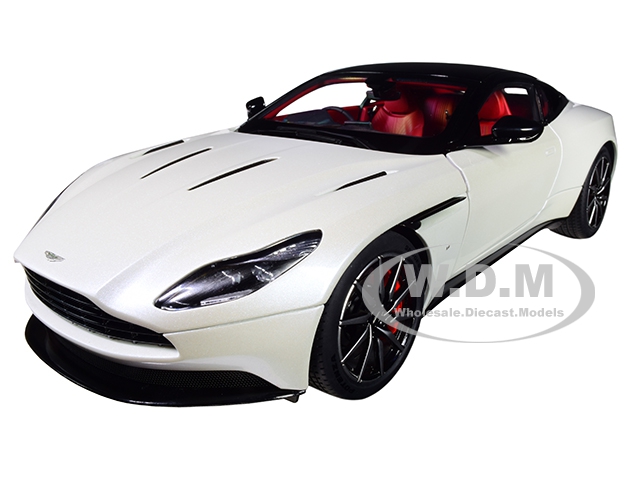 Aston Martin DB11 Morning Frost White Metallic with Black Top and Red Interior 1/18 Model Car by Autoart