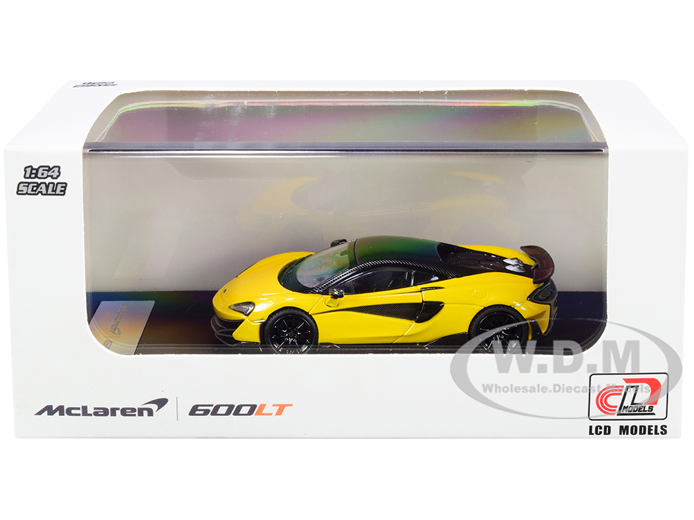McLaren 600LT Yellow Metallic with Carbon Top and Carbon Accents 1/64 Diecast Model Car by LCD Models