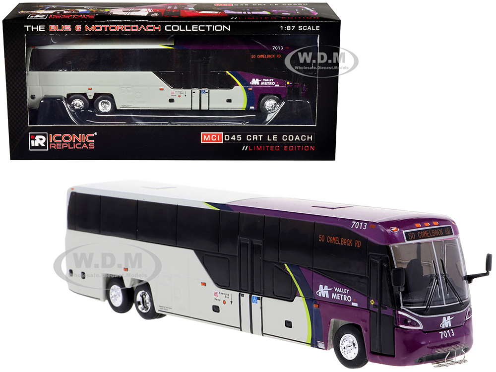 MCI D45 CRT LE Coach Bus "Valley Metro" Destination "50 Camelback RD" "The Bus &amp; Motorcoach Collection" 1/87 Diecast Model by Iconic Replicas