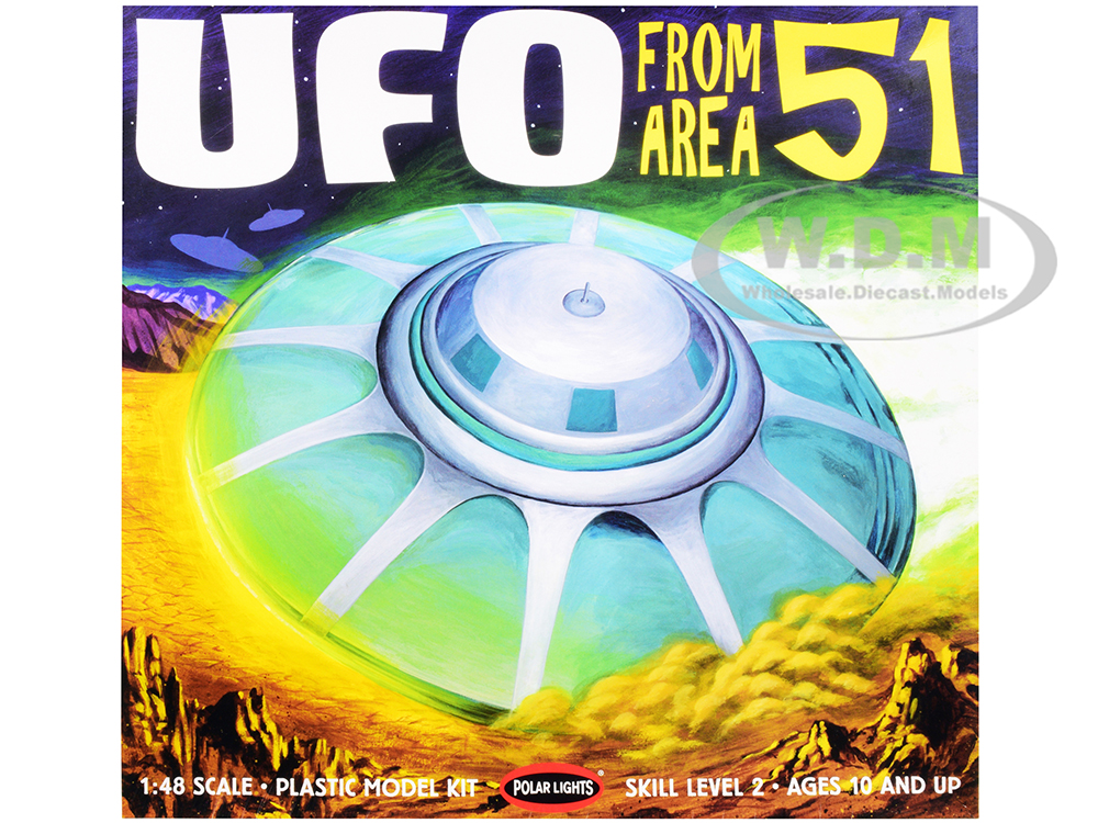 Skill 2 Model Kit UFO From Area 51 With 2 Aliens And 1 Guard Figurines 1/48 Scale Model By Polar Lights