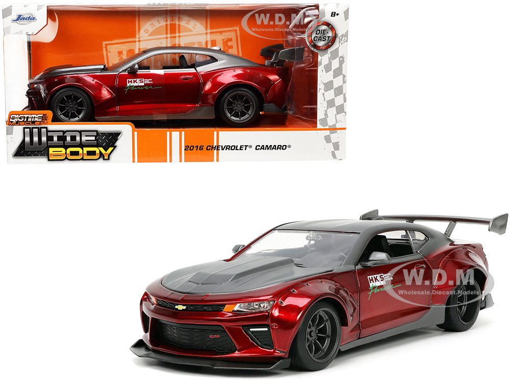 2016 Chevrolet Camaro Widebody "HKS" Candy Red Metallic and Matt Gray Metallic "Bigtime Muscle" Series 1/24 Diecast Model Car by Jada