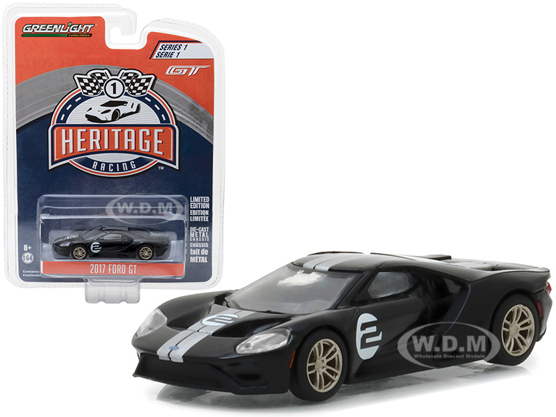 2017 Ford GT Black #2 - Tribute to 1966 Ford GT40 MK II #2 Racing Heritage Series 1 1/64 Diecast Model Car by Greenlight