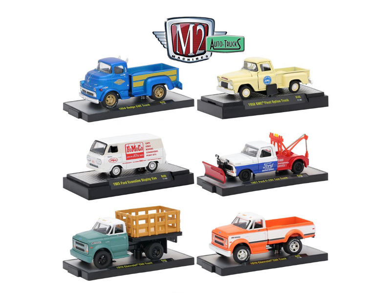 Auto Trucks 6 Piece Set Release 46 IN DISPLAY CASES 1/64 Diecast Model Cars by M2 Machines