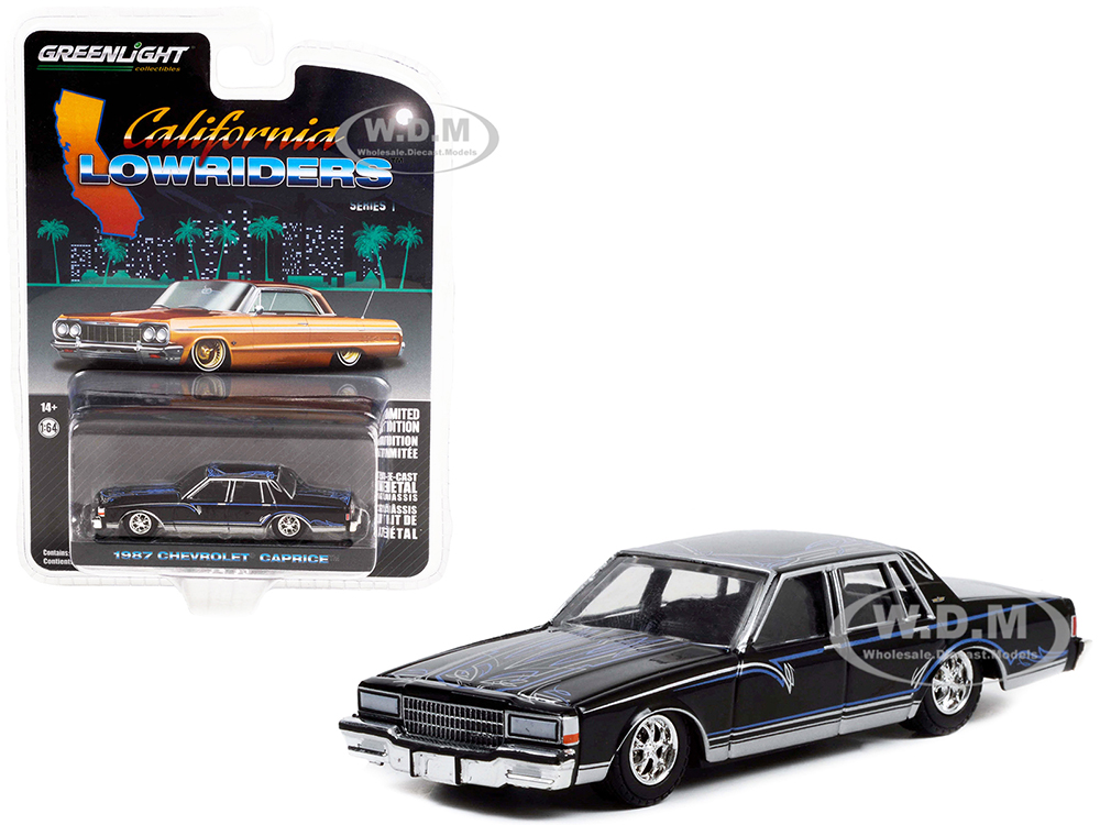 1987 Chevrolet Caprice Lowrider Custom Black with Graphics California Lowriders Release 1 1/64 Diecast Model Car by Greenlight