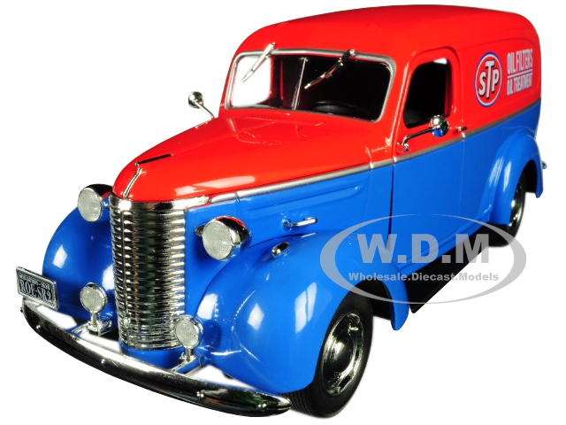 1939 Chevrolet Panel Truck "stp" Blue With Red Top Running On Empty Series 1/24 Diecast Model Car By Greenlight