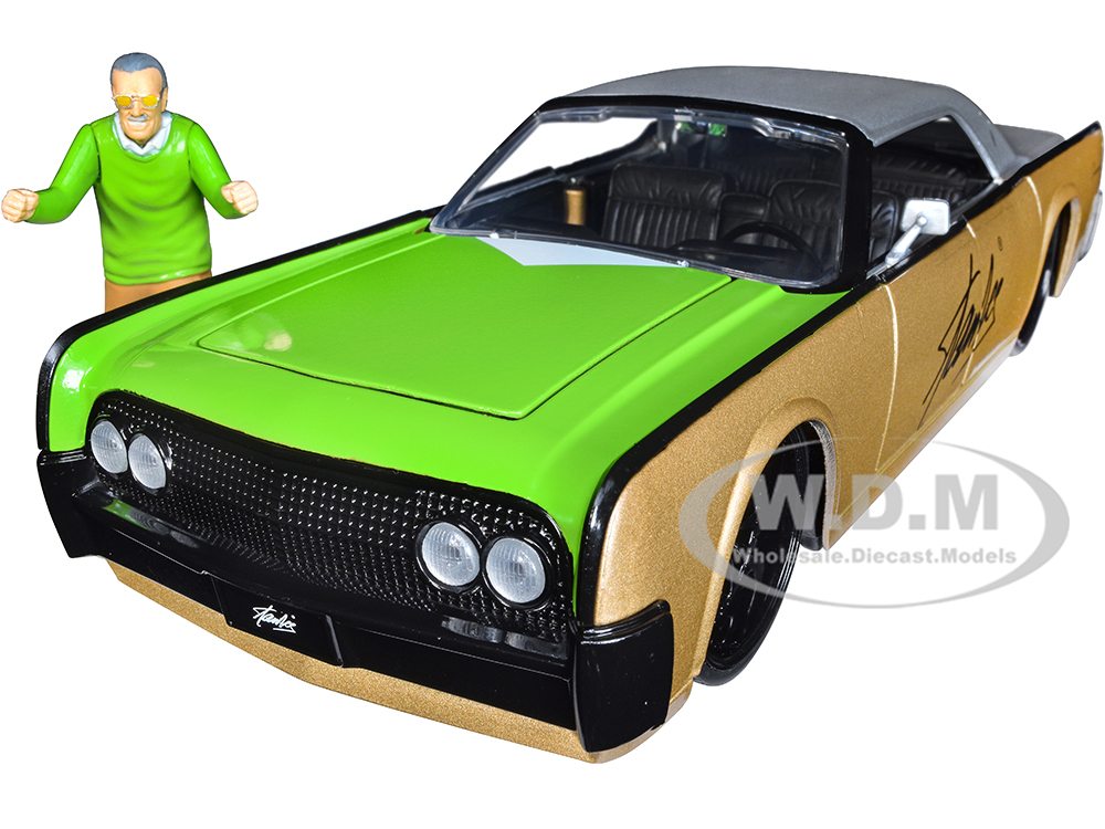 1963 Lincoln Continental Gold And Silver Metallic With Green Hood And Stan Lee Diecast Figure Hollywood Rides Series 1/24 Diecast Model Car By Ja