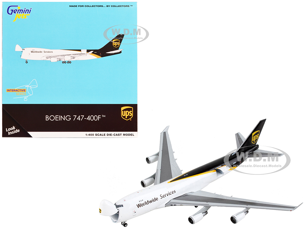 Boeing 747-400F Commercial Aircraft UPS Worldwide Service White and Brown Interactive Series 1/400 Diecast Model Airplane by GeminiJets