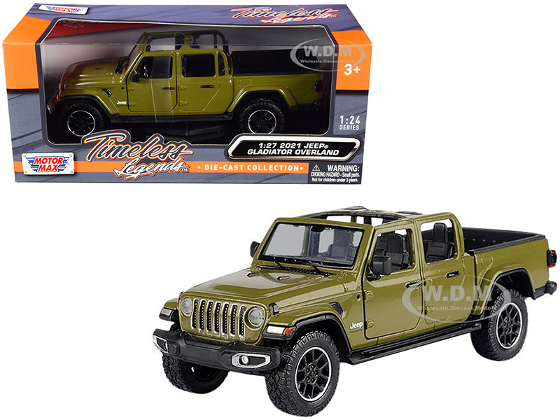 2021 Jeep Gladiator Overland (Open Top) Pickup Truck Matt Green 1/24-1/27 Diecast Model Car By Motormax