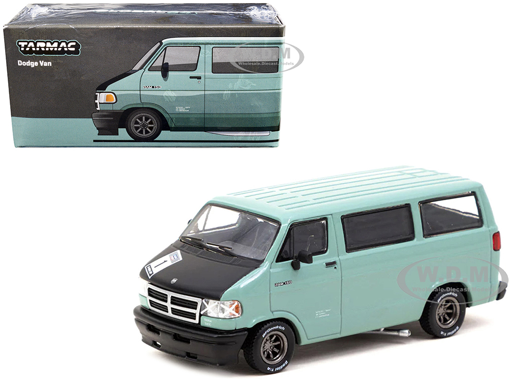 Dodge RAM 150 Van Light Green with Black Hood Global64 Series 1/64 Diecast Model Car by Tarmac Works