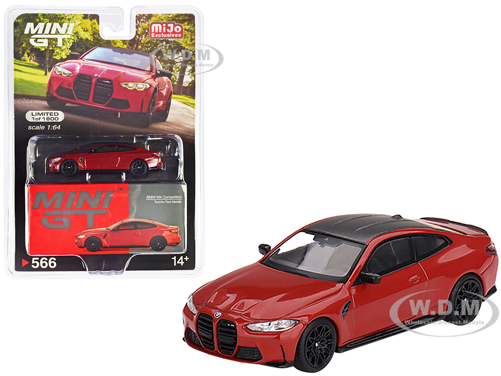 BMW M4 Competition (G82) Toronto Red Metallic with Carbon Top Limited Edition to 1800 pieces Worldwide 1/64 Diecast Model Car by True Scale Miniature