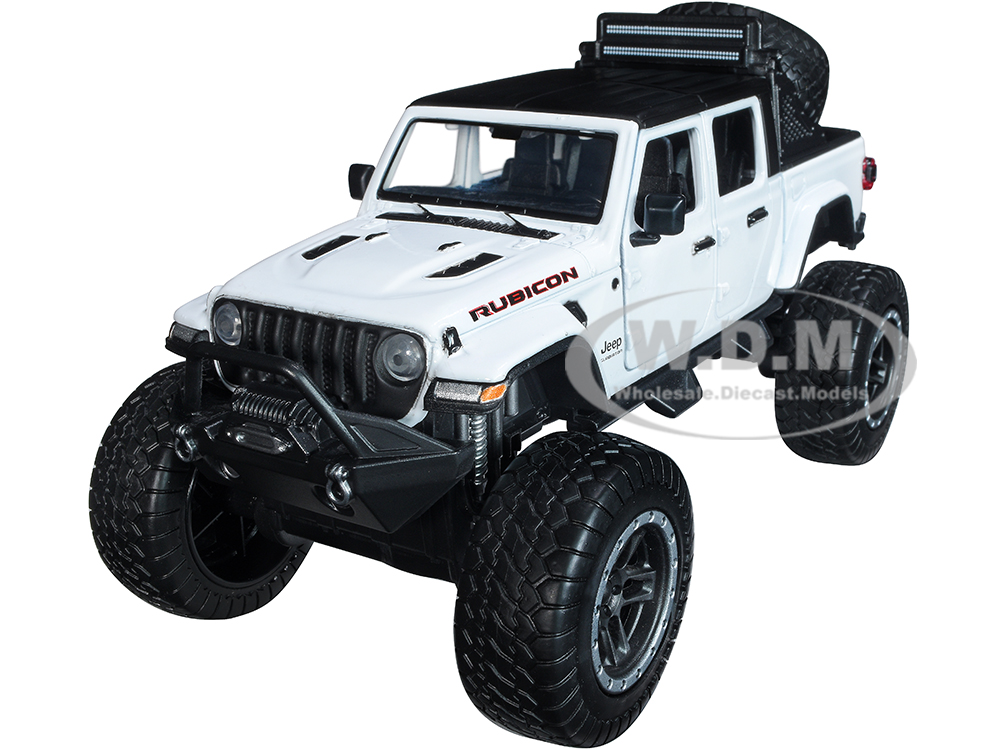 2021 Jeep Gladiator Rubicon Off-Road Pickup Truck White with Black Top Off Road Series 1/27 Diecast Model Car by Motormax