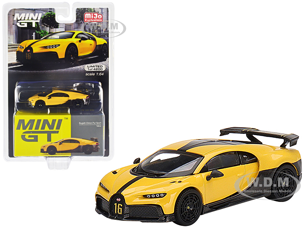Bugatti Chiron Pur Sport Yellow and Carbon Limited Edition to 4200 pieces Worldwide 1/64 Diecast Model Car by True Scale Miniatures