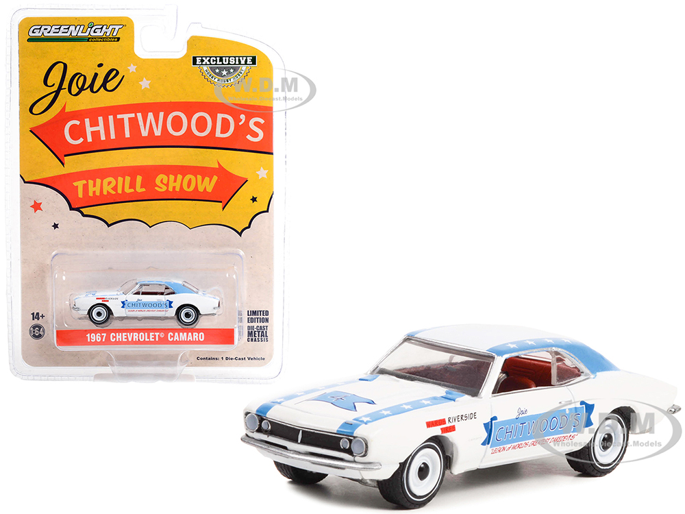 1967 Chevrolet Camaro White with Blue Stripes Joie Chitwood?ó?é¼?äós Thrill Show: Legion of Worlds Greatest Daredevils Hobby Exclusive Series 1/64 Diecast Model Car by Greenlight