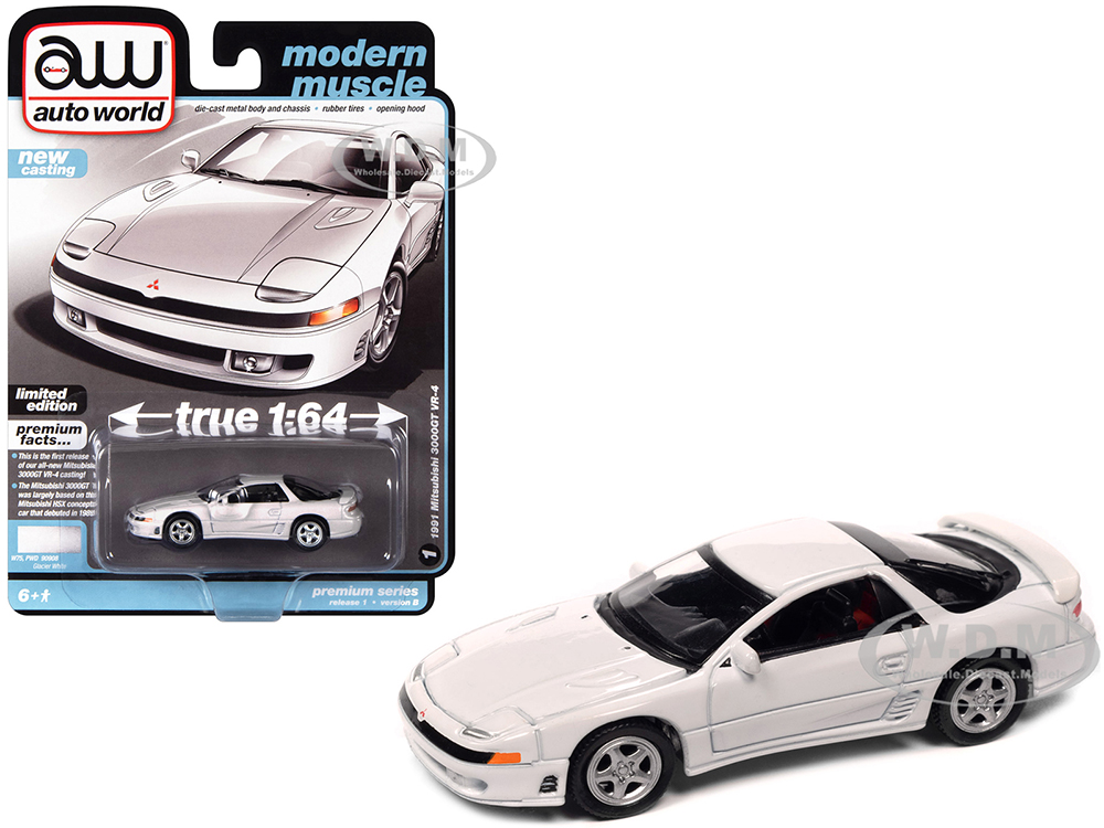 1991 Mitsubishi 3000GT VR-4 Glacier White Modern Muscle Limited Edition 1/64 Diecast Model Car by Auto World