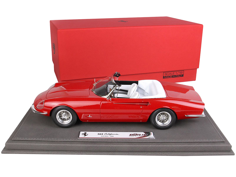 1966 Ferrari 365 California S/N 9935 Convertible Red with White Interior with DISPLAY CASE Limited Edition to 108 pieces Worldwide 1/18 Model Car by