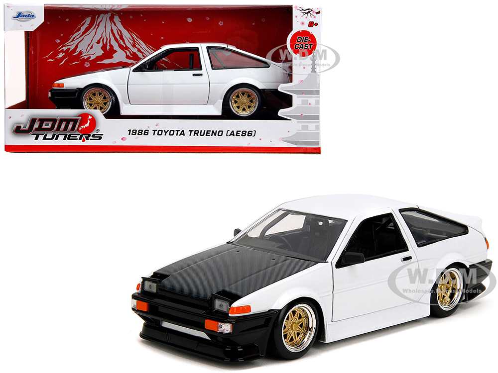 1986 Toyota Trueno (AE86) RHD (Right Hand Drive) White with Black Hood JDM Tuners Series 1/24 Diecast Model Car by Jada