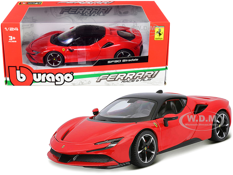 Ferrari SF90 Stradale Red with Black Top 1/24 Diecast Model Car by Bburago