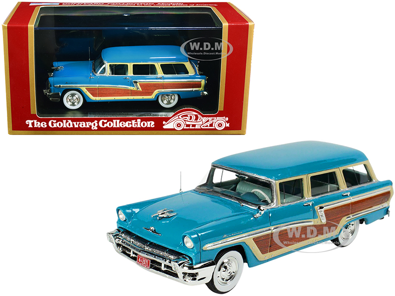 Image of 1956 Mercury Monterey Station Wagon Lauderdale Blue with Wood Paneling Limited Edition to 220 pieces Worldwide 1/43 Model Car by Goldvarg Collection