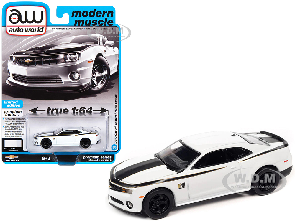 2010 Chevrolet Camaro Hurst Edition Summit White with Black Graphics "Modern Muscle" Limited Edition 1/64 Diecast Model Car by Auto World