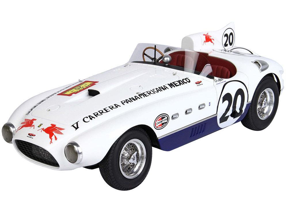 Ferrari 340/375 20 White and Blue "V Carrera Panamericana Mexico" with DISPLAY CASE Limited Edition to 300 pieces Worldwide 1/18 Model Car by BBR