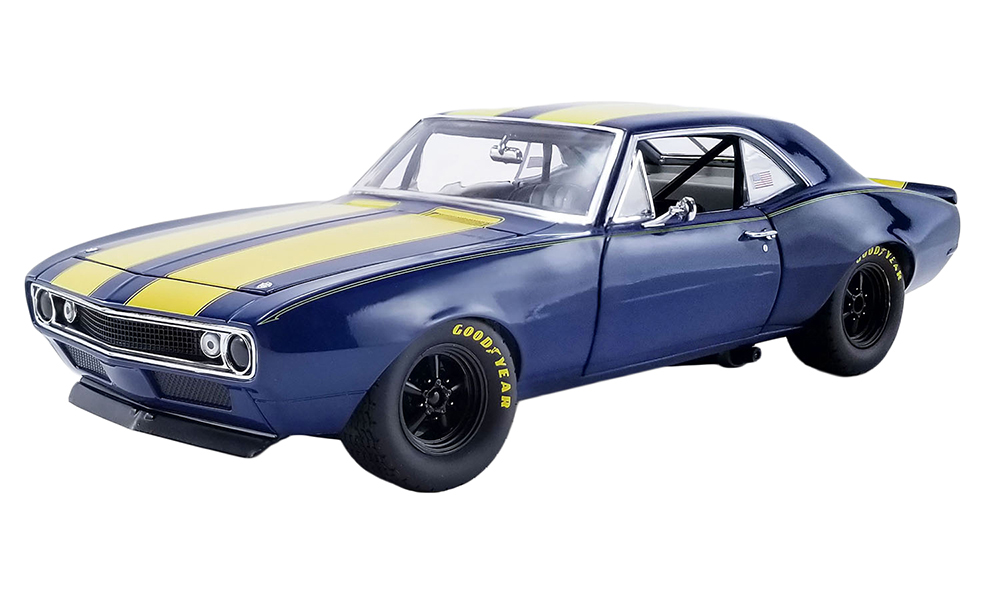 1967 Chevrolet Camaro Trans Am Dark Blue With Yellow Stripes Limited Edition To 168 Pieces Worldwide 1/18 Diecast Model Car By Gmp