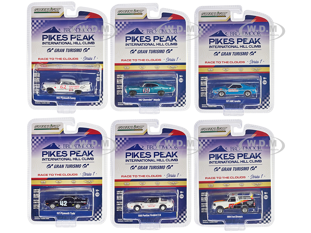 "Pikes Peak International Hill Climb" Series 1 Set of 6 pieces 1/64 Diecast Model Cars by Greenlight