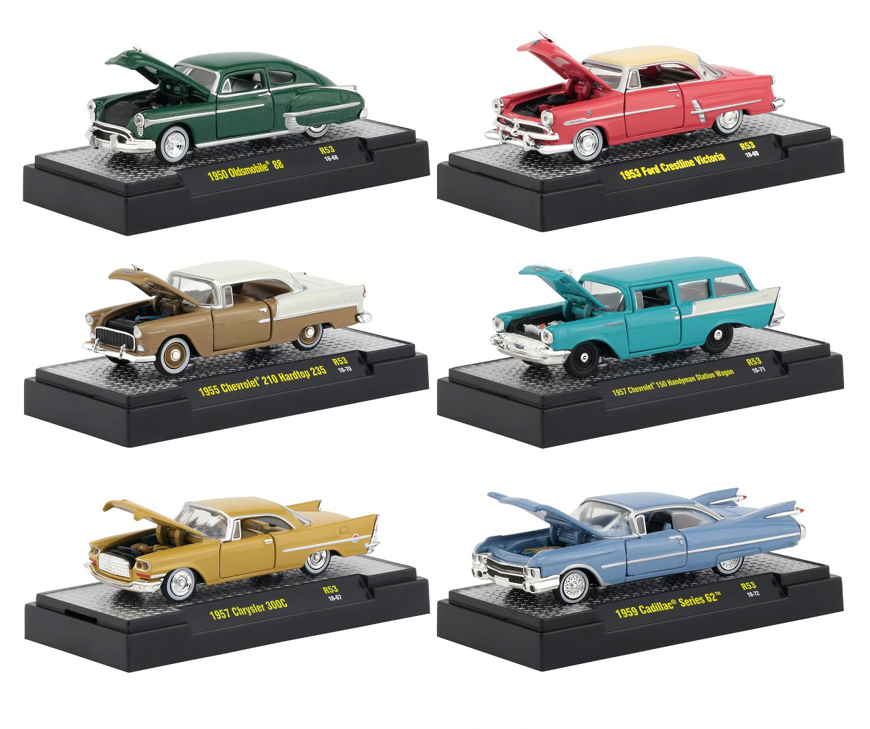 Auto Thentics 6 Piece Set Release 53 In Display Cases 1/64 Diecast Model Cars By M2 Machines