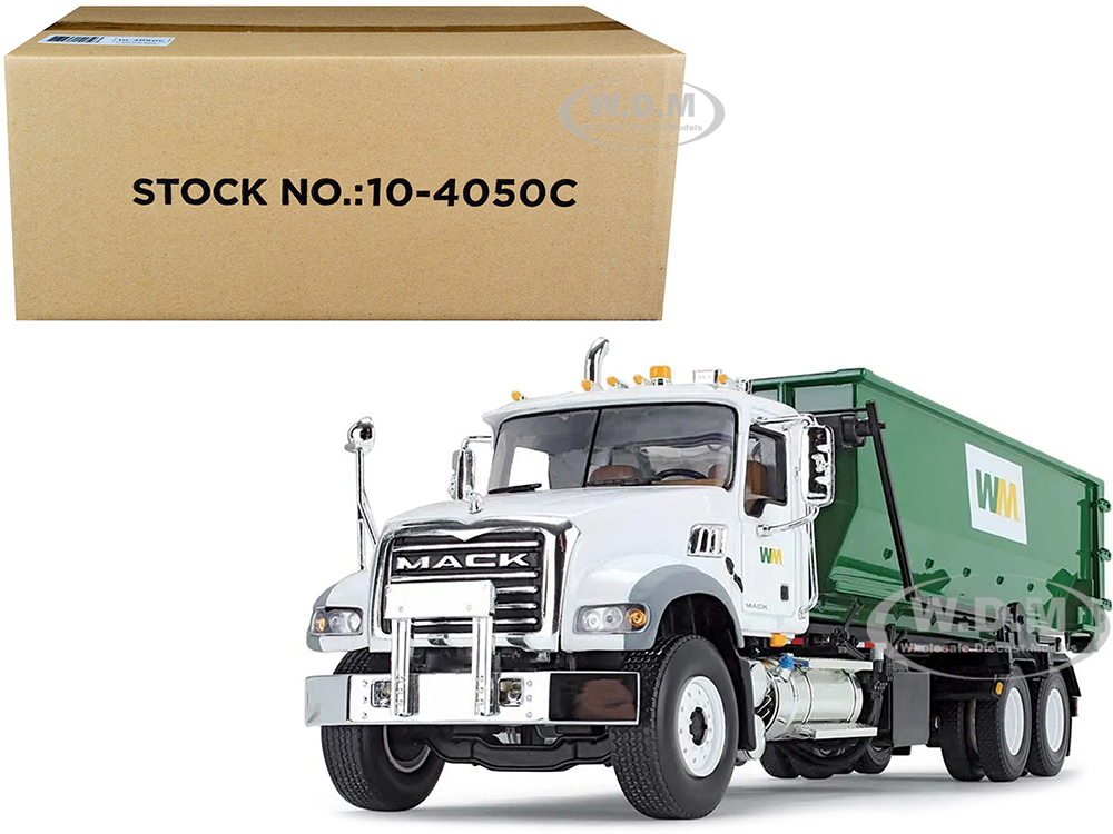 Mack Granite MP Waste Management Garbage Truck with Tub-Style Roll-Off Container White 1/34 Diecast Model by First Gear
