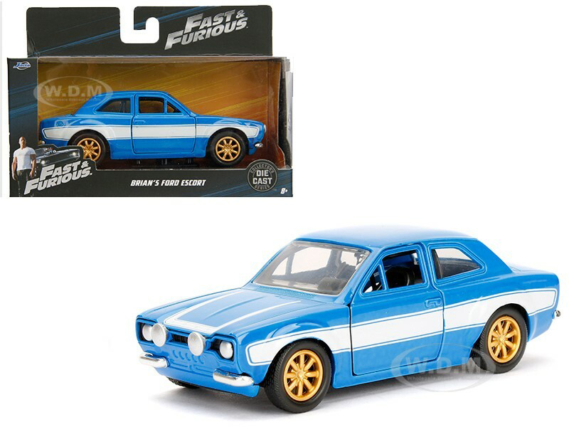 Brians Ford Escort Light Blue with White Stripes "Fast &amp; Furious" Movie 1/32 Diecast Model Car by Jada