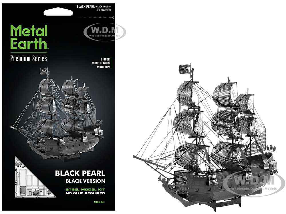 Model Kit Black Pearl Ship Black Version (Moderate Difficulty) Steel Model by Metal Earth