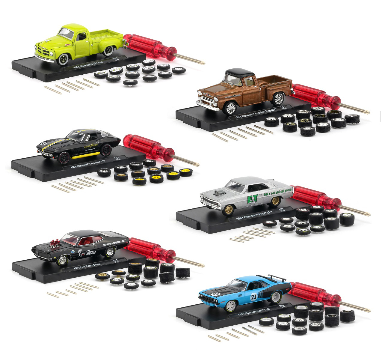 Auto Wheels Release 7 6 Cars Set In Blister Packs 1/64 Diecast Model Cars By M2 Machines
