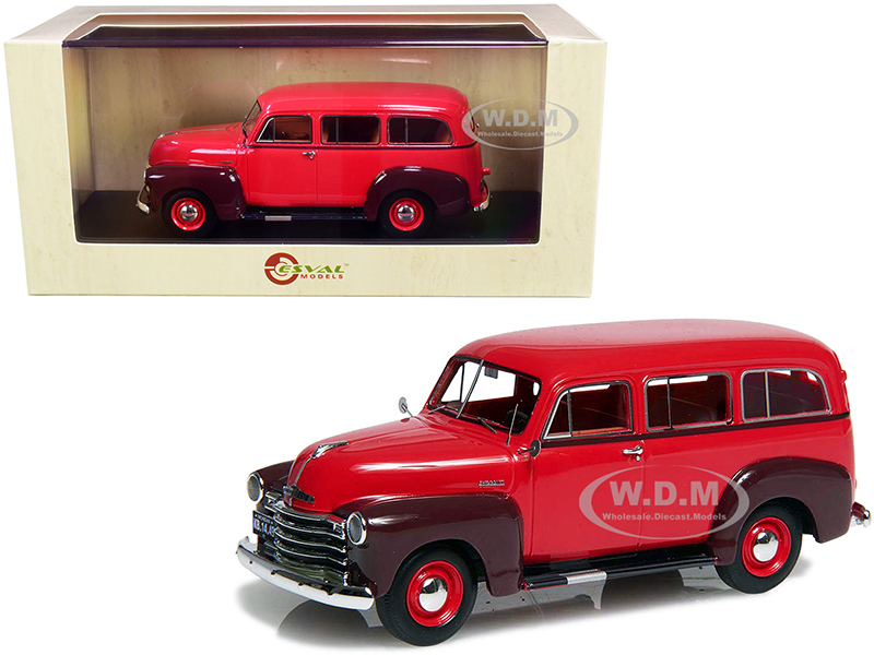 Image of 1952 Chevrolet 3100 Suburban Red and Maroon with Red Interior Limited Edition to 250 pieces Worldwide 1/43 Model Car by Esval Models