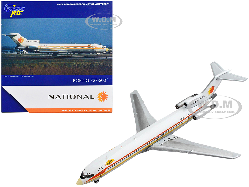 Boeing 727-200 Commercial Aircraft National Airlines White with Yellow and Orange Stripes 1/400 Diecast Model Airplane by GeminiJets