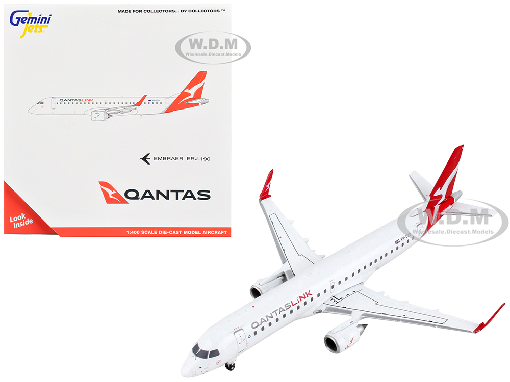 Embraer ERJ-190 Commercial Aircraft QantasLink White with Red Tail 1/400 Diecast Model Airplane by GeminiJets