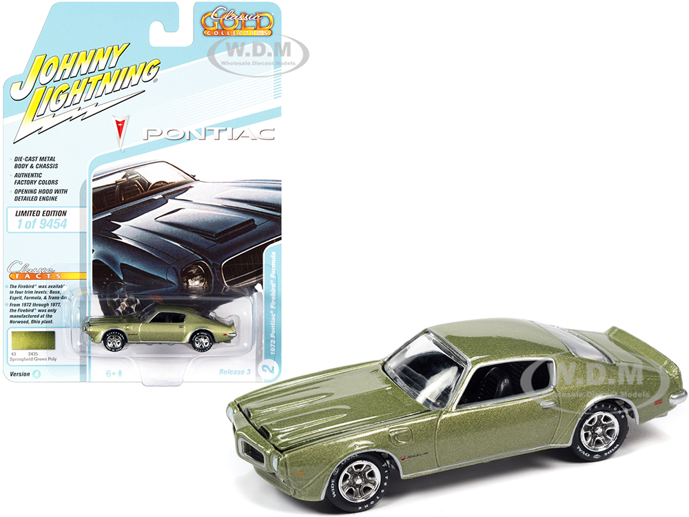 1972 Pontiac Firebird Formula Springfield Green Metallic Classic Gold Collection Series Limited Edition to 9454 pieces Worldwide 1/64 Diecast Model Car by Johnny Lightning