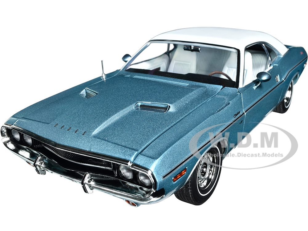 1970 Dodge Challenger "Western Sport Special" Light Blue Metallic with White Vinyl Top and White Interior 1/18 Diecast Model Car by Greenlight
