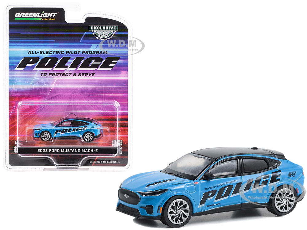 2022 Ford Mustang Mach-E Police Blue with Black Top All-Electric Pilot Program Vehicle Hobby Exclusive Series 1/64 Diecast Model Car by Greenlight