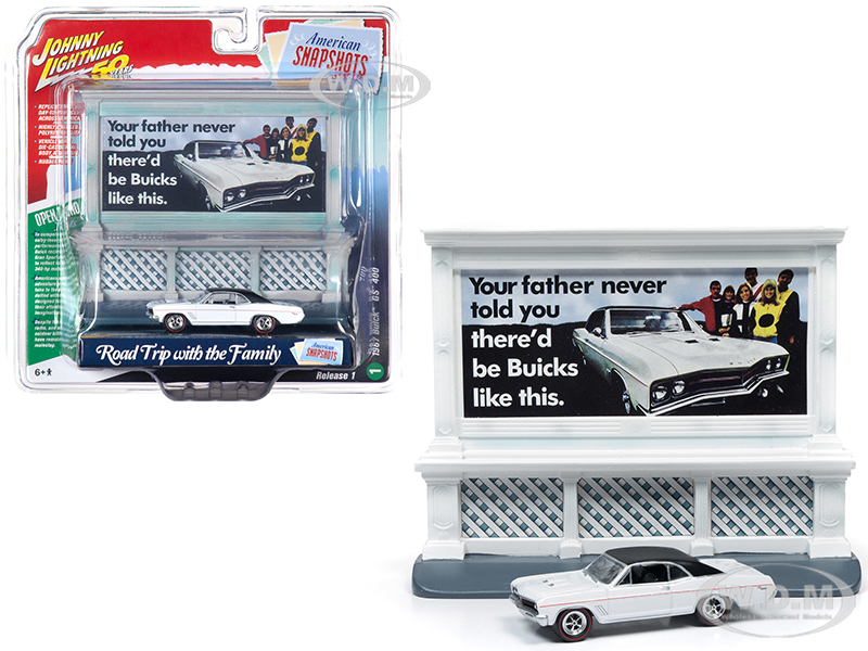 1967 Buick GS 400 White with Buick City Billboard Johnny Lightning 50th Anniversary 1/64 Diecast Model Car by Johnny Lightning