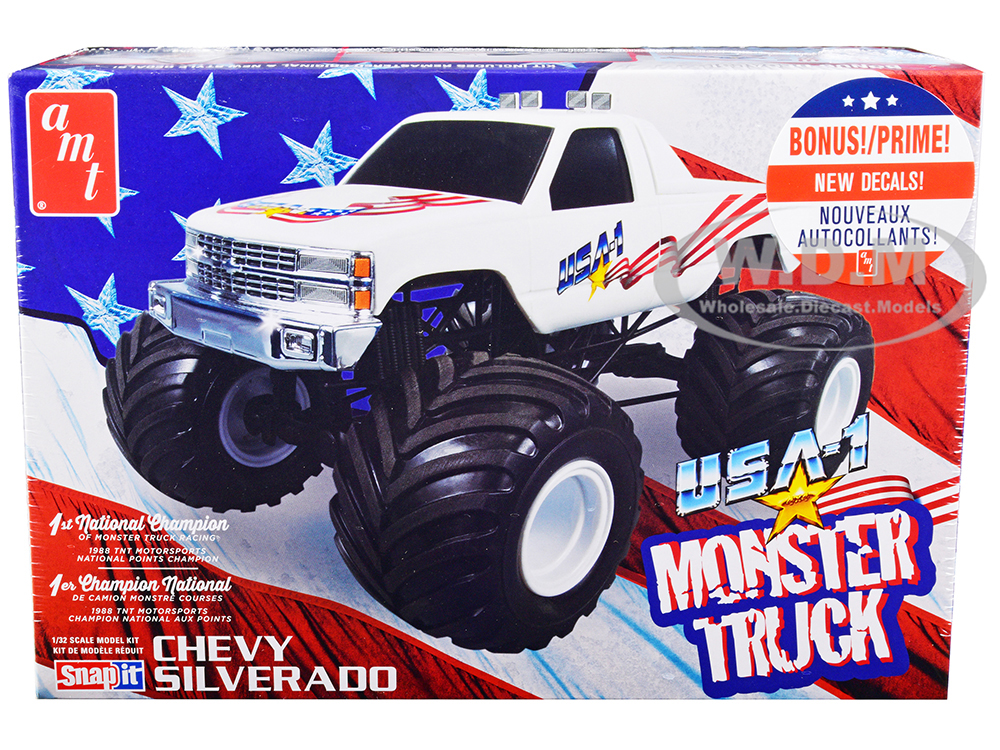 Skill 1 Snap Model Kit Chevrolet Silverado USA-1 Monster Truck 1/32 Scale Model by AMT