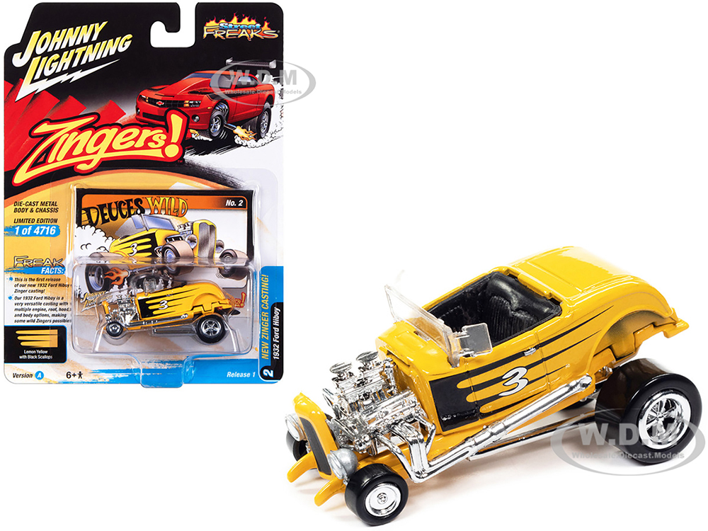 1932 Ford Hiboy 3 "Deuces Wild" Yellow with Black Graphics "Zingers" Limited Edition to 4716 pieces Worldwide "Street Freaks" Series 1/64 Diecast Mod