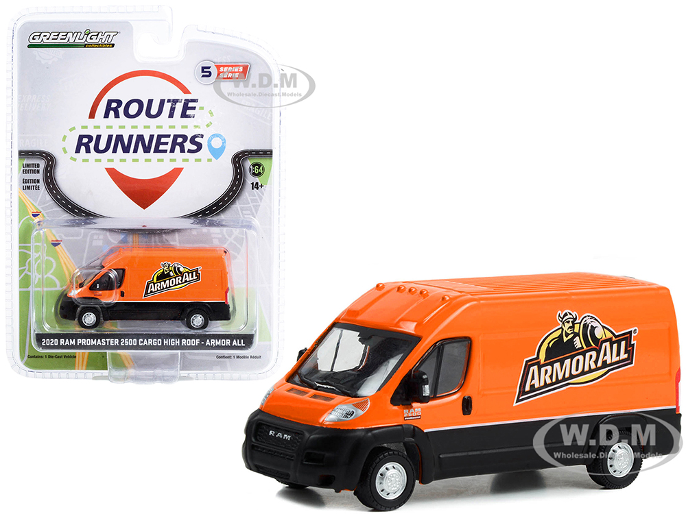 2020 Ram ProMaster 2500 Cargo High Roof Van Armor All Orange and Black Route Runners Series 5 1/64 Diecast Model Car by Greenlight