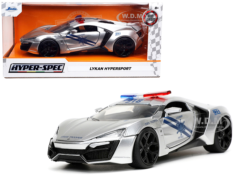 Lykan Hypersport Police Silver with Blue Stripes "Highway Patrol" "Hyper-Spec" Series 1/24 Diecast Model Car by Jada