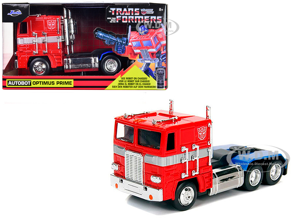 G1 Autobot Optimus Prime Truck Red With Robot On Chassis From Transformers TV Series Hollywood Rides Series 1/32 Diecast Model By Jada